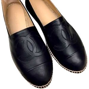 Chanel Lambskin Leather CC Espadrilles Flats in Black